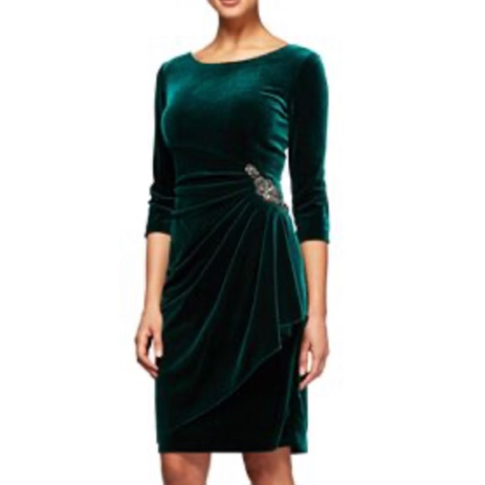 Green Velvet Dress Ruched